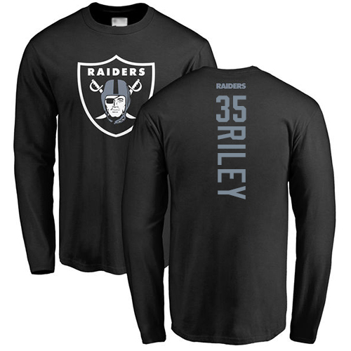 Men Oakland Raiders Black Curtis Riley Backer NFL Football #35 Long Sleeve T Shirt->nfl t-shirts->Sports Accessory